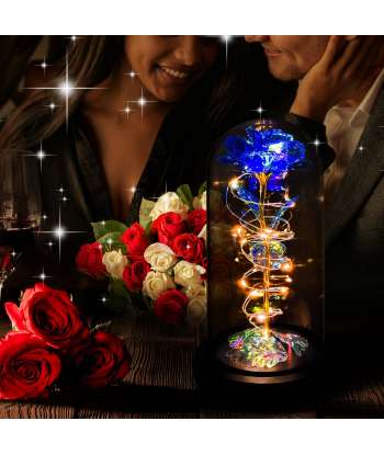 SENJWARM Blue Colorful Artificial Flower Rose Gift,Light Up Rose Flowers Gift
