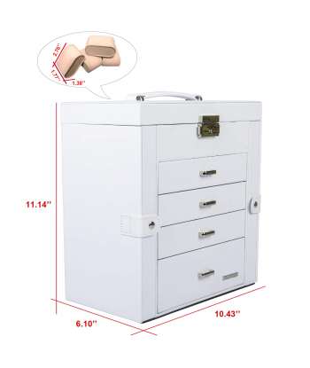 SENJWARM Synthetic Leather Huge Jewelry Box Mirrored Watch Organizer Necklace Ring Earring Storage Lockable Gift Case (Black)