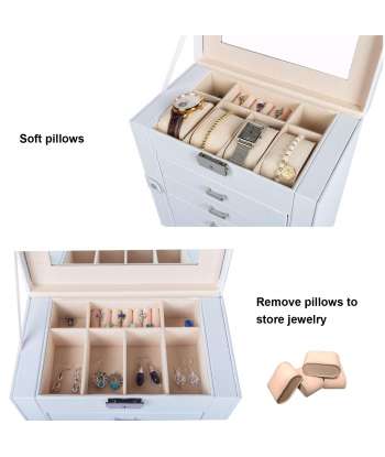 SENJWARM Synthetic Leather Huge Jewelry Box Mirrored Watch Organizer Necklace Ring Earring Storage Lockable Gift Case (Black)