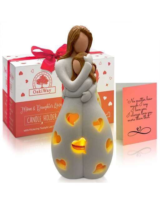 SENJWARM Gifts for Mom from Daughter - Candle Holder Statue W/ Flickering Led Candle