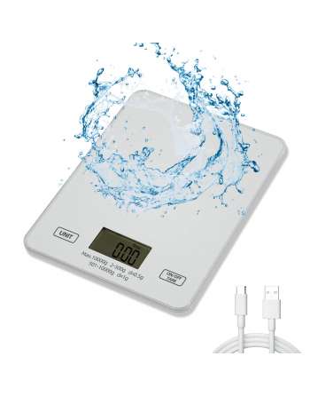 Kitchen Scale Digital Food Scale Rechargeable with Waterproof Tempered Glass Platform