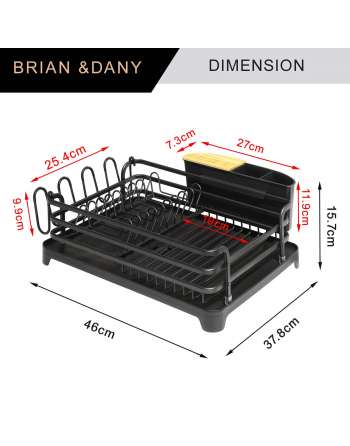 Aluminum Dish Drying Rack, Never Rust Dish Drainer with Removable Cutlery Holder & Cup Holder (Black)