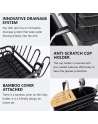 Aluminum Dish Drying Rack, Never Rust Dish Drainer with Removable Cutlery Holder & Cup Holder (Black)