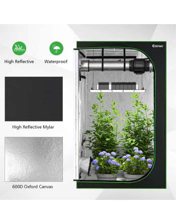 Grow Tent 48"x48"x80" Reflective Mylar Hydroponics Tent w/Floor Tray, Storage Bag, Observation Window & Dual Ventilation