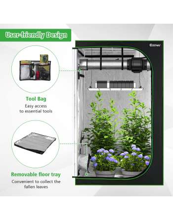 Grow Tent 48"x48"x80" Reflective Mylar Hydroponics Tent w/Floor Tray, Storage Bag, Observation Window & Dual Ventilation