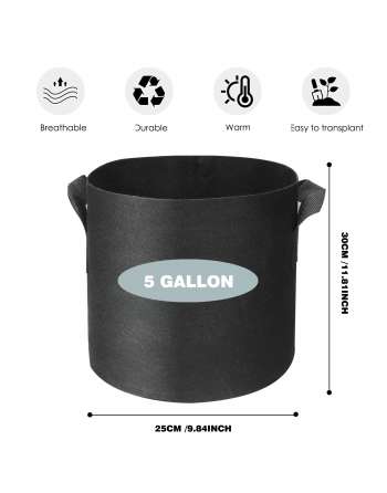 5-Pack 3 Gallon Plant Grow Bags Heavy Duty Thickened Nonwoven Fabric Pots with Handles