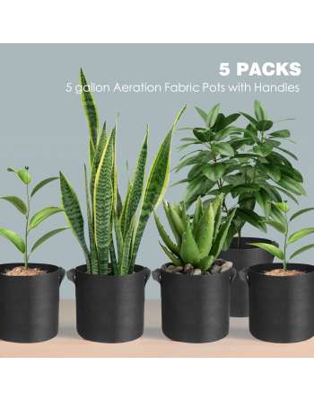 5-Pack 3 Gallon Plant Grow Bags Heavy Duty Thickened Nonwoven Fabric Pots with Handles