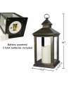 14" Tall Vintage Decorative Lantern With LED Pillar Candle (Distressed Gold, Batteries Included)