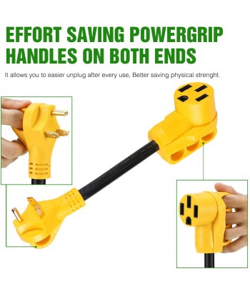 30 Amp Male to 50 Amp Female RV Power Cord, Heavy Duty Electrical Adapter with Dogbone Grip Handle, 12 Inches (125V/3750W)