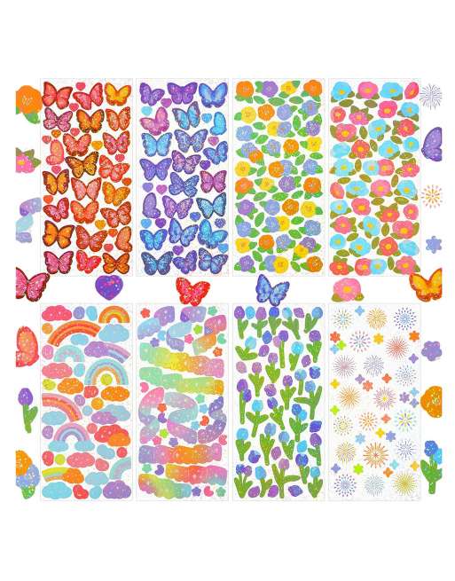 8 Sheets Scrapbook Stickers Laser Ribbon Stickers Waterproof Stickers