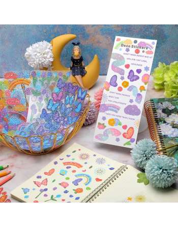 8 Sheets Scrapbook Stickers Laser Ribbon Stickers Waterproof Stickers