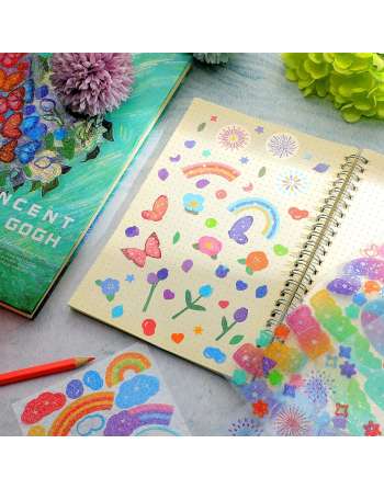 8 Sheets Scrapbook Stickers Laser Ribbon Stickers Waterproof Stickers