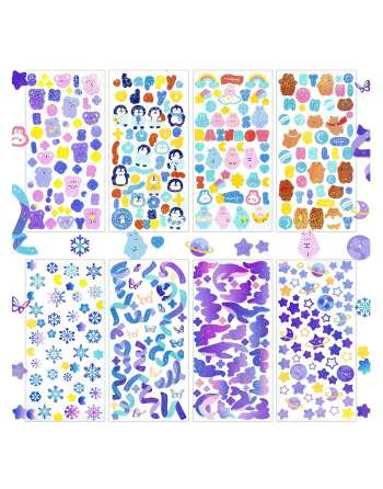 8 Sheets Scrapbook Stickers Laser Ribbon Stickers Waterproof Stickers