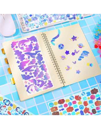 8 Sheets Scrapbook Stickers Laser Ribbon Stickers Waterproof Stickers