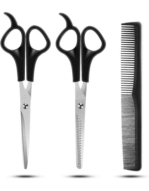 Hair Cutting Scissors Set, Stainless 3 Pcs Steel Professional Barber Salon Home Shears Kit