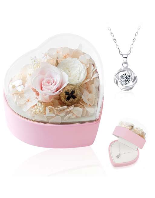Preserved Flower Jewelry Box [SENJWARM Brand Official Genuine] Never Withering Flower + Necklace