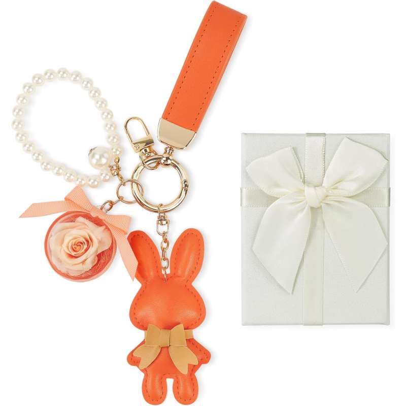 [SENJWARM] Preserved Flower Keychain Cute Rabbit Pendant Never Withers Flowers Women Female Friends Gift Girlfriend Wife