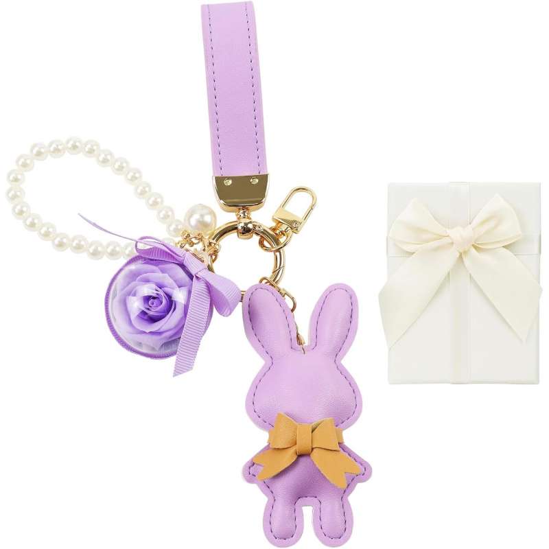 [SENJWARM] Preserved Flower Keychain Cute Rabbit Pendant Never Withers Flowers