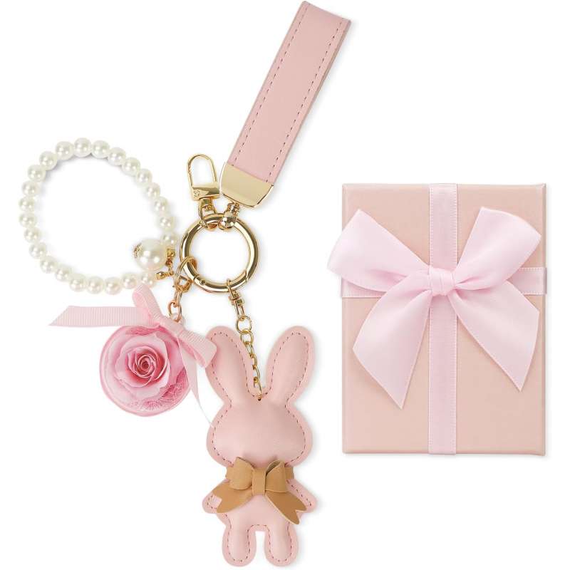 [SENJWARM] Preserved Flower Keychain Cute Rabbit Pendant Never Withers Flowers
