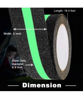 Non-Slip Glow in The Dark Tape | Anti Slip Adhesive Grip for Stairs and Gaffers| Glow-in-The-Dark (2 Inch x 16.4 Ft)