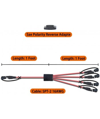 SAE 4 to 1 Extension Cable Quick Disconnect Connector, 1 SAE Polarity Reverse Adaptors, for Automotive, Solar Panel SAE Plug