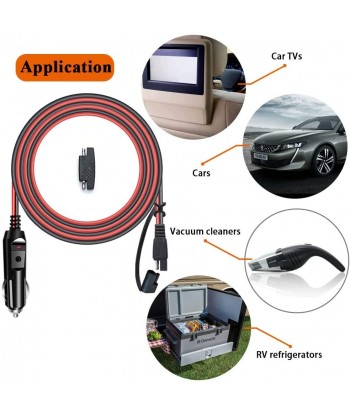 3.2FT 16AWG Cigarette Lighter Plug to SAE 12V Quick Release Adapter Extension Charging Cable 15A Fuse