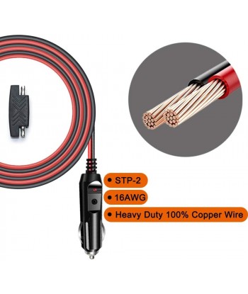 3.2FT 16AWG Cigarette Lighter Plug to SAE 12V Quick Release Adapter Extension Charging Cable 15A Fuse