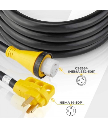 50 Amp 15Ft Generator Power Cord, 6/3+8/1 RV Temp Extension Cord with Nema 14-50P Elbow Plug, Nema NEMA SS2-50R Receptacle