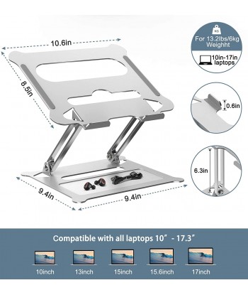 Laptop Stand, Ergonomic Laptop Holder with Heat Vent, Height Adjustable, Aluminum Multi-Angle Laptop Riser Compatible
