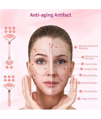 Jade Roller Face Roller and Gua Sha Set for Neck, Body, Face, Natural Rose Quartz Anti-Aging Massager to Repair Skin