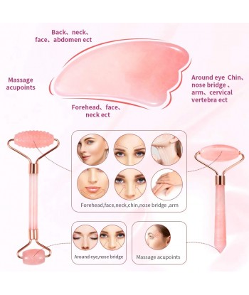 Jade Roller Face Roller and Gua Sha Set for Neck, Body, Face, Natural Rose Quartz Anti-Aging Massager to Repair Skin