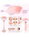 Jade Roller Face Roller and Gua Sha Set for Neck, Body, Face, Natural Rose Quartz Anti-Aging Massager to Repair Skin