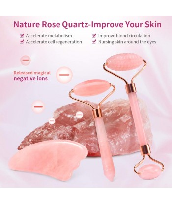 Jade Roller Face Roller and Gua Sha Set for Neck, Body, Face, Natural Rose Quartz Anti-Aging Massager to Repair Skin