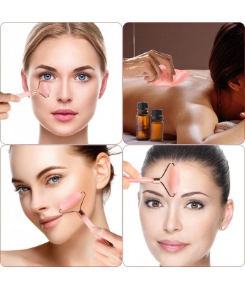 Jade Roller Face Roller and Gua Sha Set for Neck, Body, Face, Natural Rose Quartz Anti-Aging Massager to Repair Skin