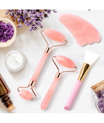 Jade Roller Face Roller and Gua Sha Set for Neck, Body, Face, Natural Rose Quartz Anti-Aging Massager to Repair Skin