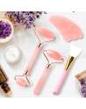 Jade Roller Face Roller and Gua Sha Set for Neck, Body, Face, Natural Rose Quartz Anti-Aging Massager to Repair Skin