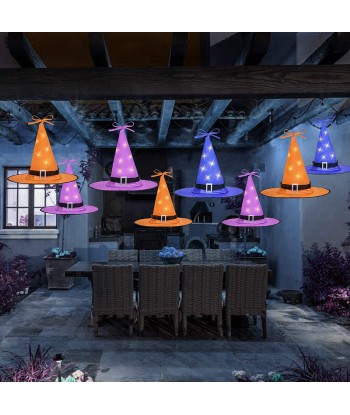 Halloween Witch Hat String Lights Decorations 8Pcs, 8 Modes Halloween Décor for Outdoor, Yard, Indoor, Tree