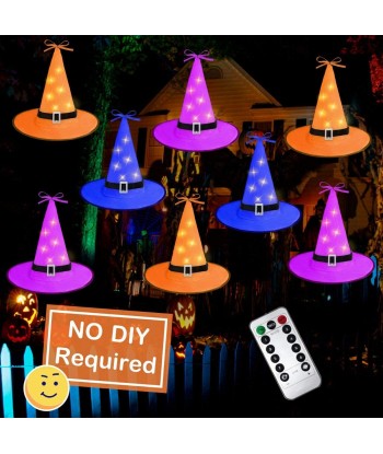Halloween Witch Hat String Lights Decorations 8Pcs, 8 Modes Halloween Décor for Outdoor, Yard, Indoor, Tree