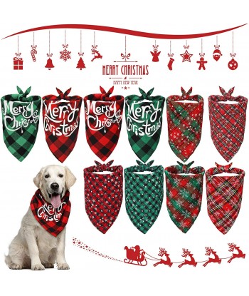 Christmas Pet Scarf Dog Bandana Classic Plaid Triangle Bibs Snowflake Pet Kerchief for Small Medium Large Dogs Cats 10 PCS