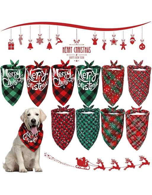 Christmas Pet Scarf Dog Bandana Classic Plaid Triangle Bibs Snowflake Pet Kerchief for Small Medium Large Dogs Cats 10 PCS