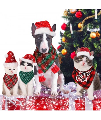 Christmas Pet Scarf Dog Bandana Classic Plaid Triangle Bibs Snowflake Pet Kerchief for Small Medium Large Dogs Cats 10 PCS