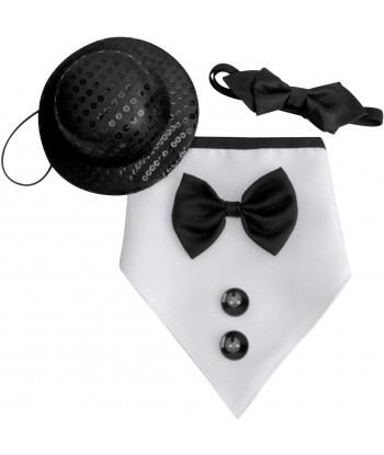 Wedding Dog Bandana Top Hat Bowtie Set Pet Scarf Wedding Attire Birthday Party Costume