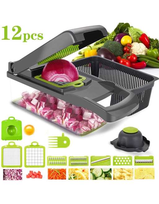 Vegetable Chopper - 12 in 1 Spiralizer Vegetable Slicer - Onion Chopper with Container - Pro Food Chopper