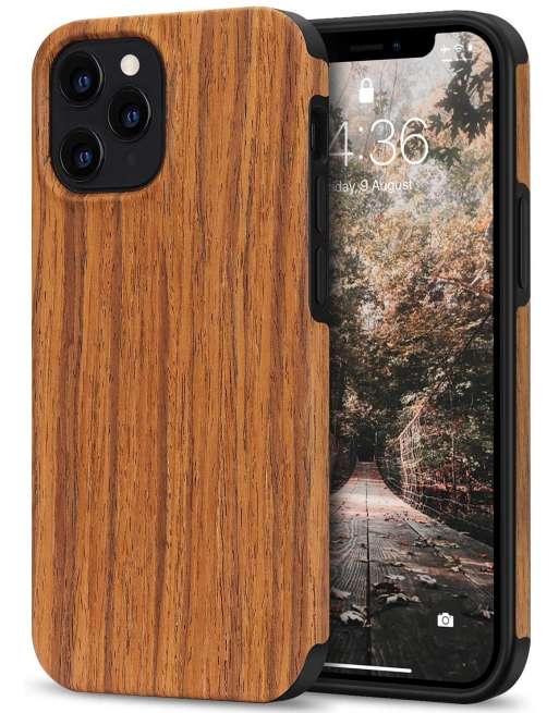 Compatible with iPhone 12 Pro Max Case Easy Grip with Wood Grain Design Slim Hybrid Case