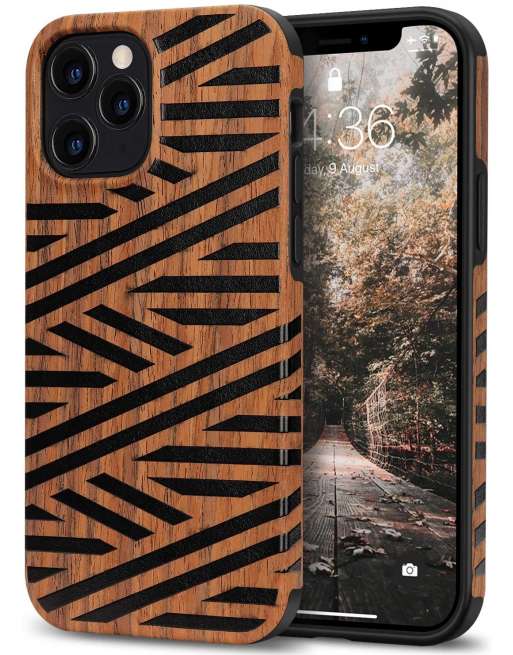 Compatible with iPhone 12 Pro Max Case Easy Grip with Wood Grain Design Slim Hybrid Case