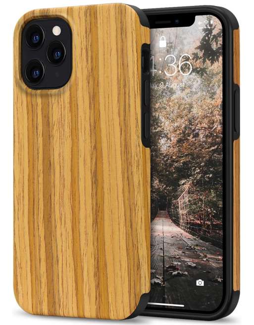 Compatible with iPhone 12 Pro Max Case Easy Grip with Wood Grain Design Slim Hybrid Case