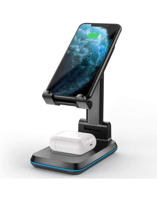 Wireless Charger, Phone Stand 2 in 1 Dual Wireless Charging, Adjustable Phone Holder 10 W Max QI Fast Charge