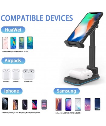 Wireless Charger, Phone Stand 2 in 1 Dual Wireless Charging, Adjustable Phone Holder 10 W Max QI Fast Charge