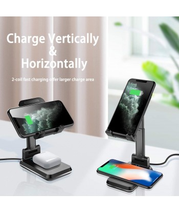 Wireless Charger, Phone Stand 2 in 1 Dual Wireless Charging, Adjustable Phone Holder 10 W Max QI Fast Charge