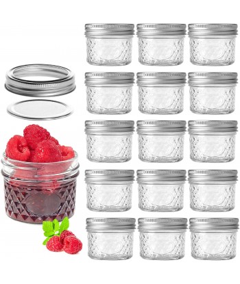 4 oz 16 PACK Regular Mouth Mini Mason Jars with Lids and Bands,Quilted Crystal Jelly Jars for DIY Magnetic Spice Jars